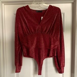 NY&C Red Sparkle Long-sleeved Bodysuit